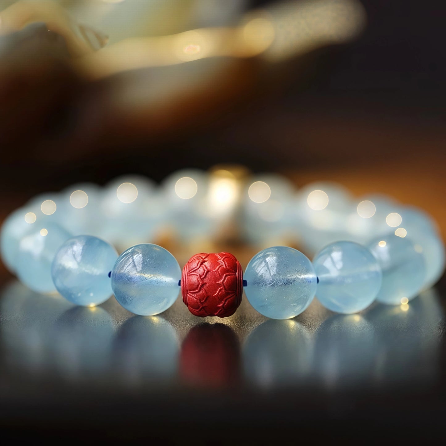 Aquamarine Zodiac Mala Bracelet - Birth Year Guardian Buddha Beads for Emotional Healing & Spiritual Clarity, Blue Crystal Protection Jewelry