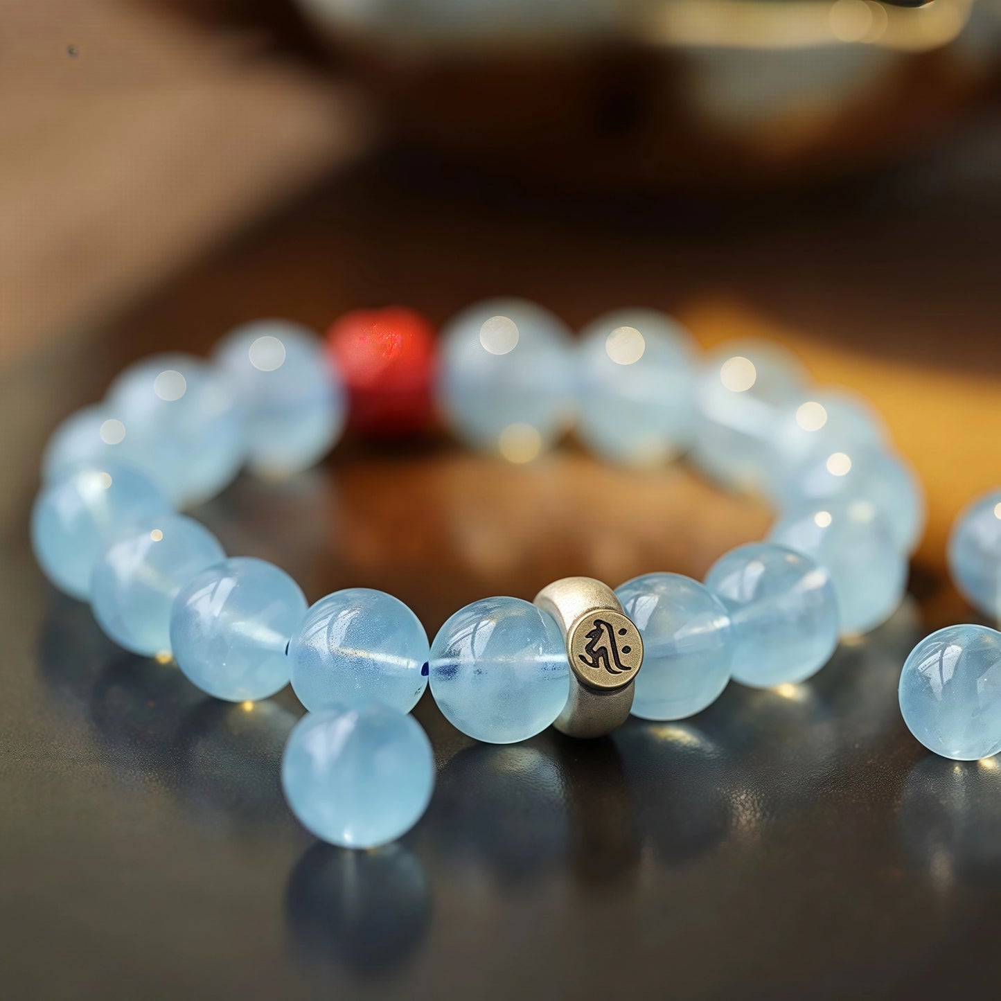 Aquamarine Zodiac Mala Bracelet - Birth Year Guardian Buddha Beads for Emotional Healing & Spiritual Clarity, Blue Crystal Protection Jewelry