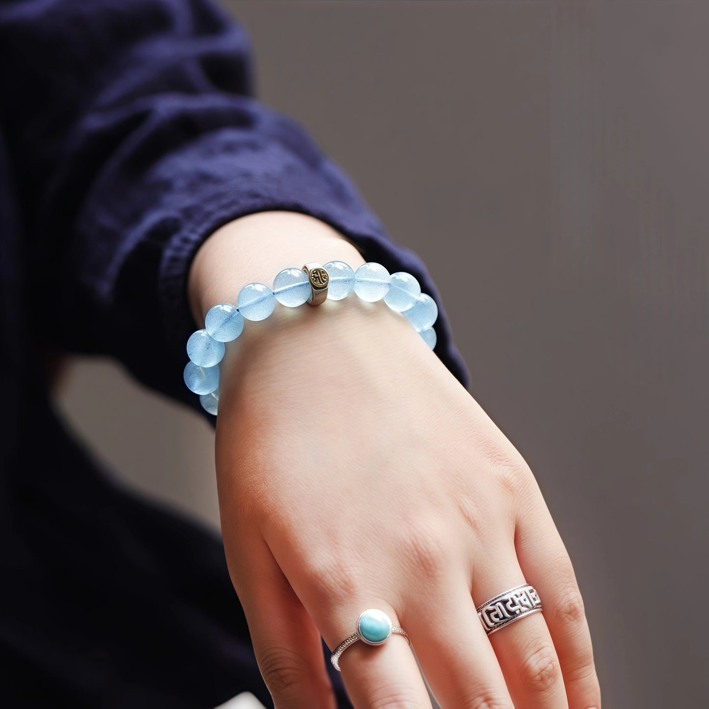 Aquamarine Zodiac Mala Bracelet - Birth Year Guardian Buddha Beads for Emotional Healing & Spiritual Clarity, Blue Crystal Protection Jewelry