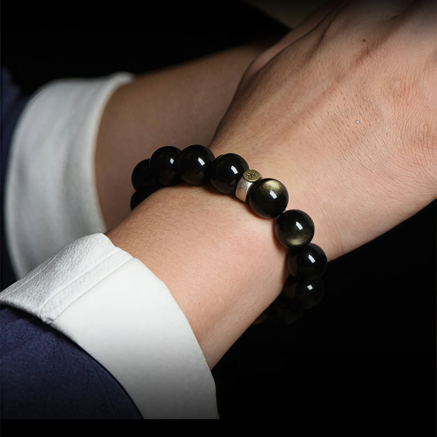 Handmade Black Obsidian bracelet with Zodiac Guardian Bodhisattva and Pixiu charm for wealth and protection