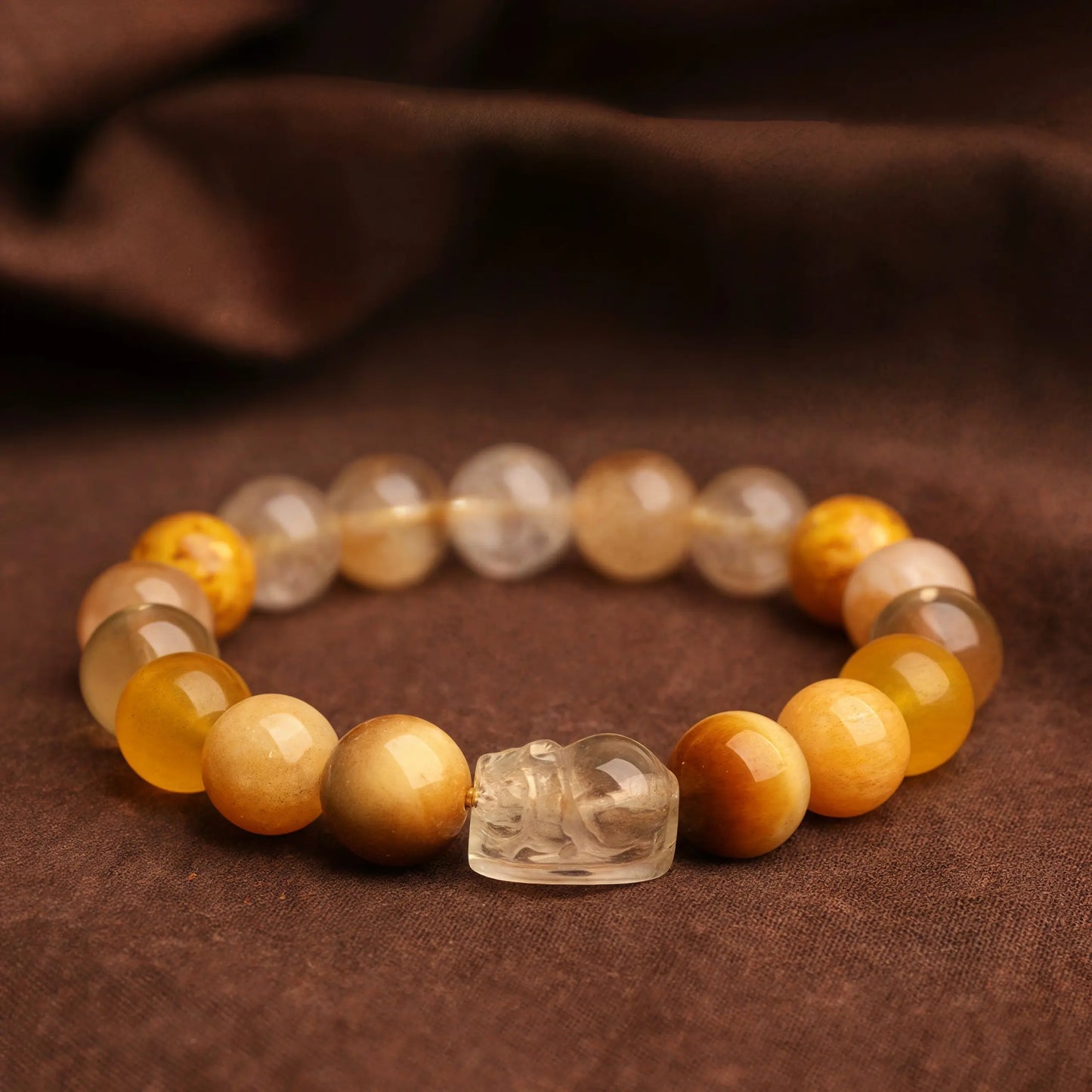 Handmade Five Elements Feng Shui bracelet with Pixiu charm and crystals for energy balance and wealth