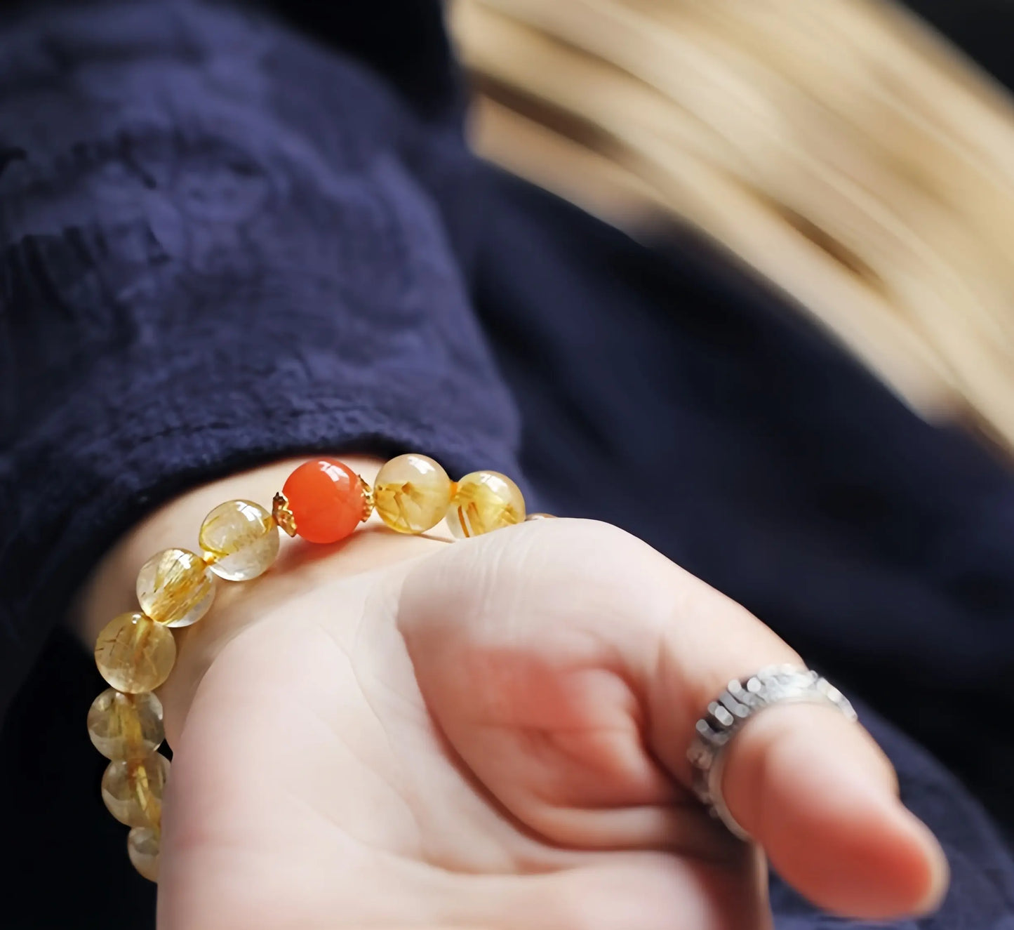 Golden Rutilated Quartz Zodiac Guardian Bodhisattva Bracelet|Spiritual P,rotection,Wealth&Vitality Amplifier|