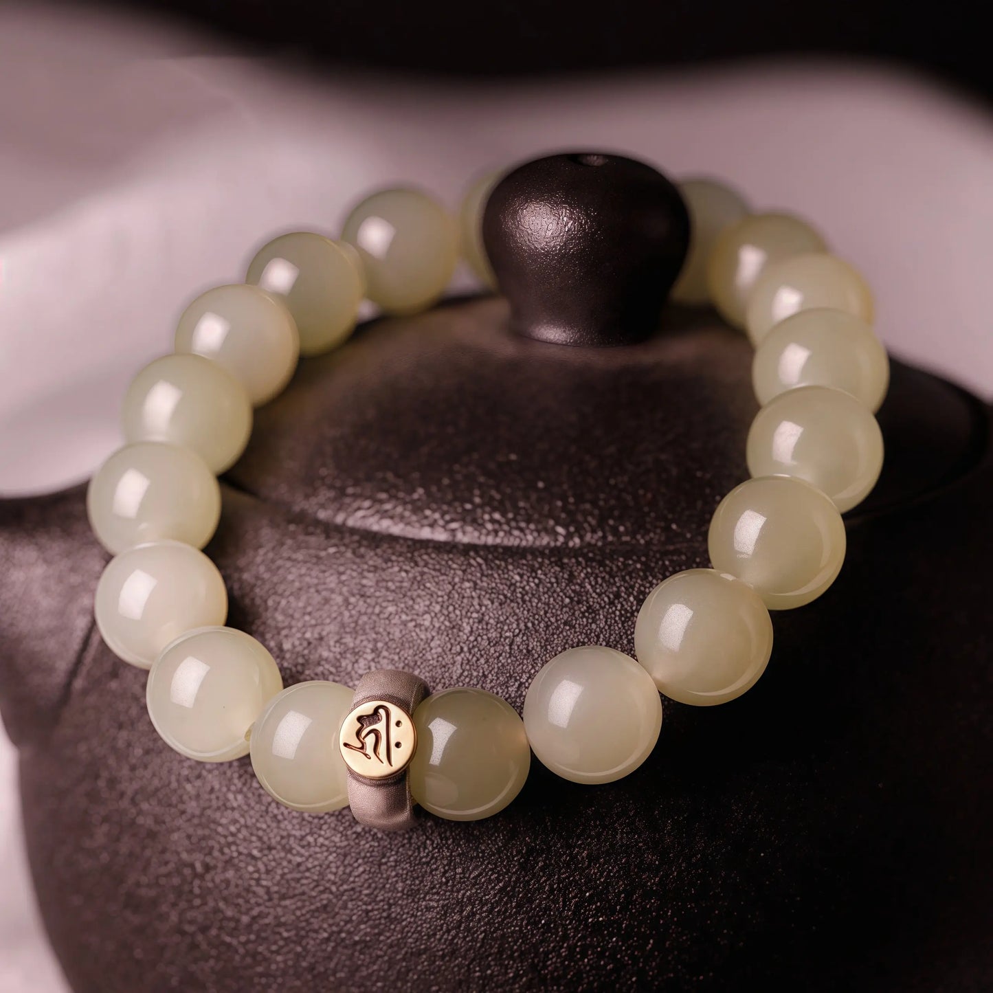 Nephrite Jade Zodiac Bracelet - Birth Year Guardian Buddha Mala for Spiritual Protection