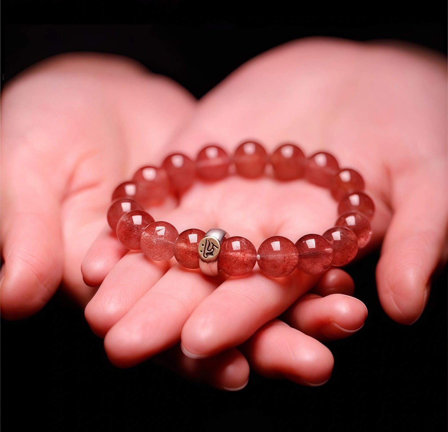 Strawberry Quartz Zodiac Bracelet - Rose Crystal Guardian Buddha Beads for Love & Spiritual Protection