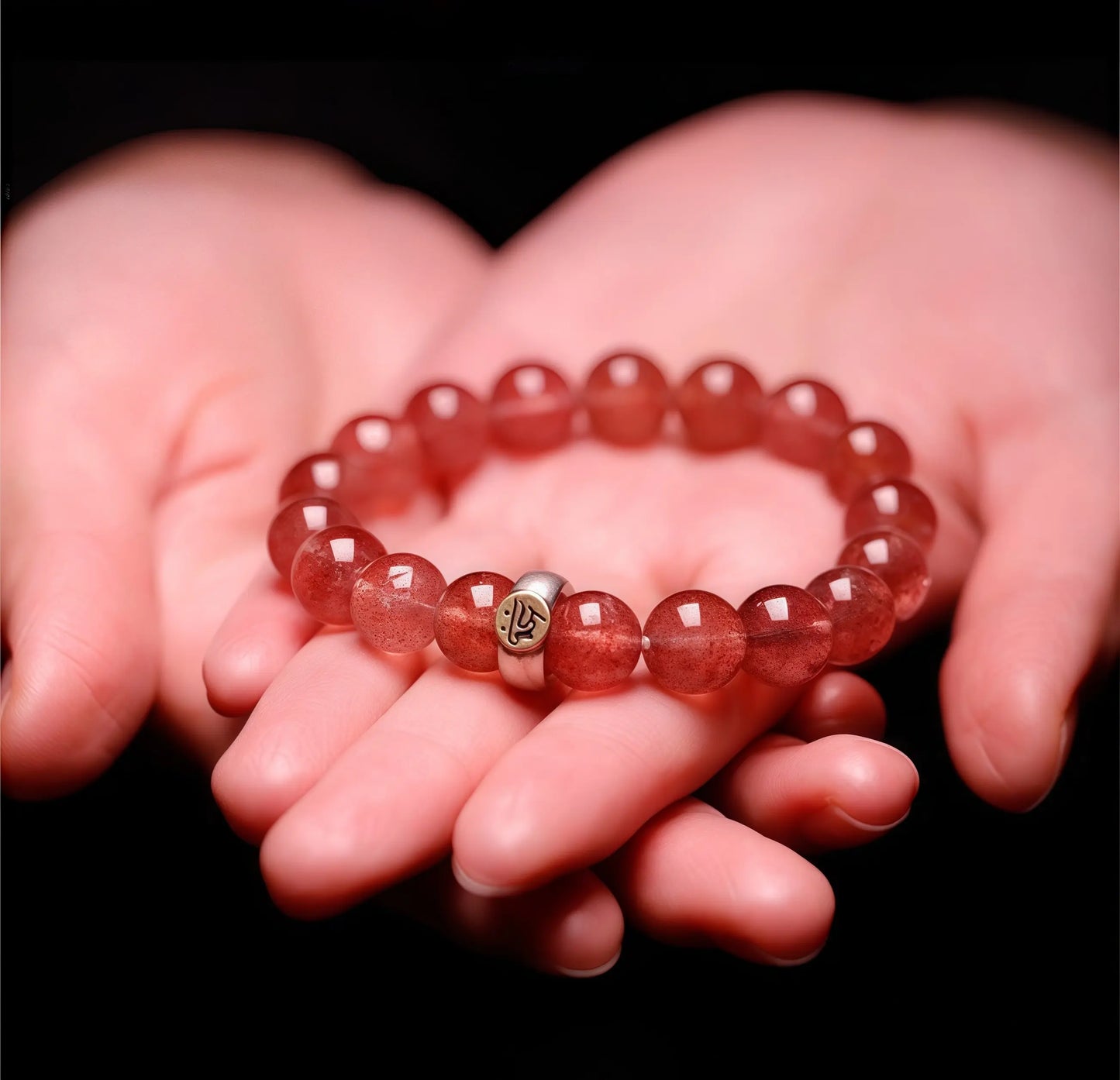Strawberry Quartz Zodiac Bracelet - Rose Crystal Guardian Buddha Beads for Love & Spiritual Protection