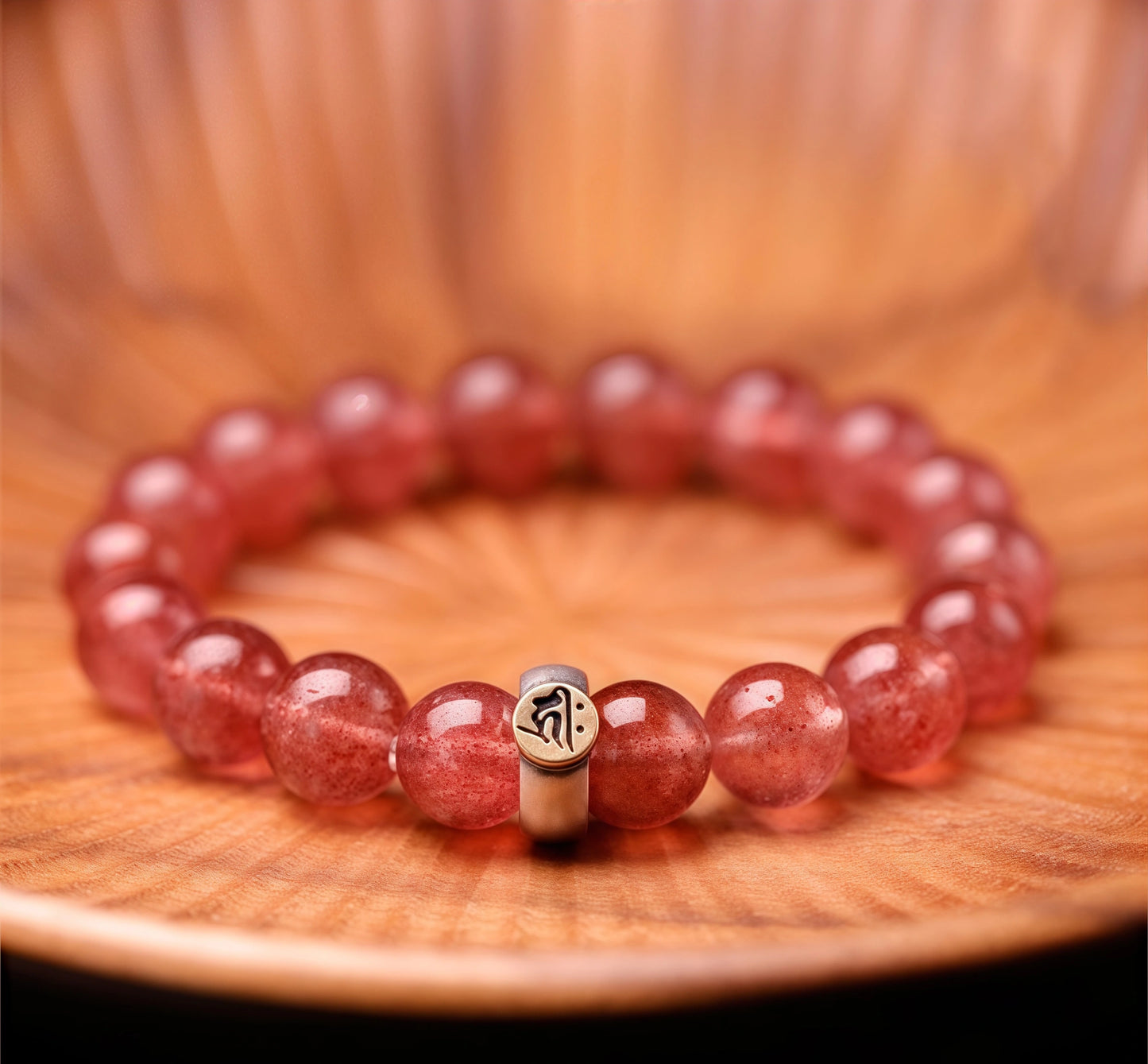 Strawberry Quartz Zodiac Bracelet - Rose Crystal Guardian Buddha Beads for Love & Spiritual Protection