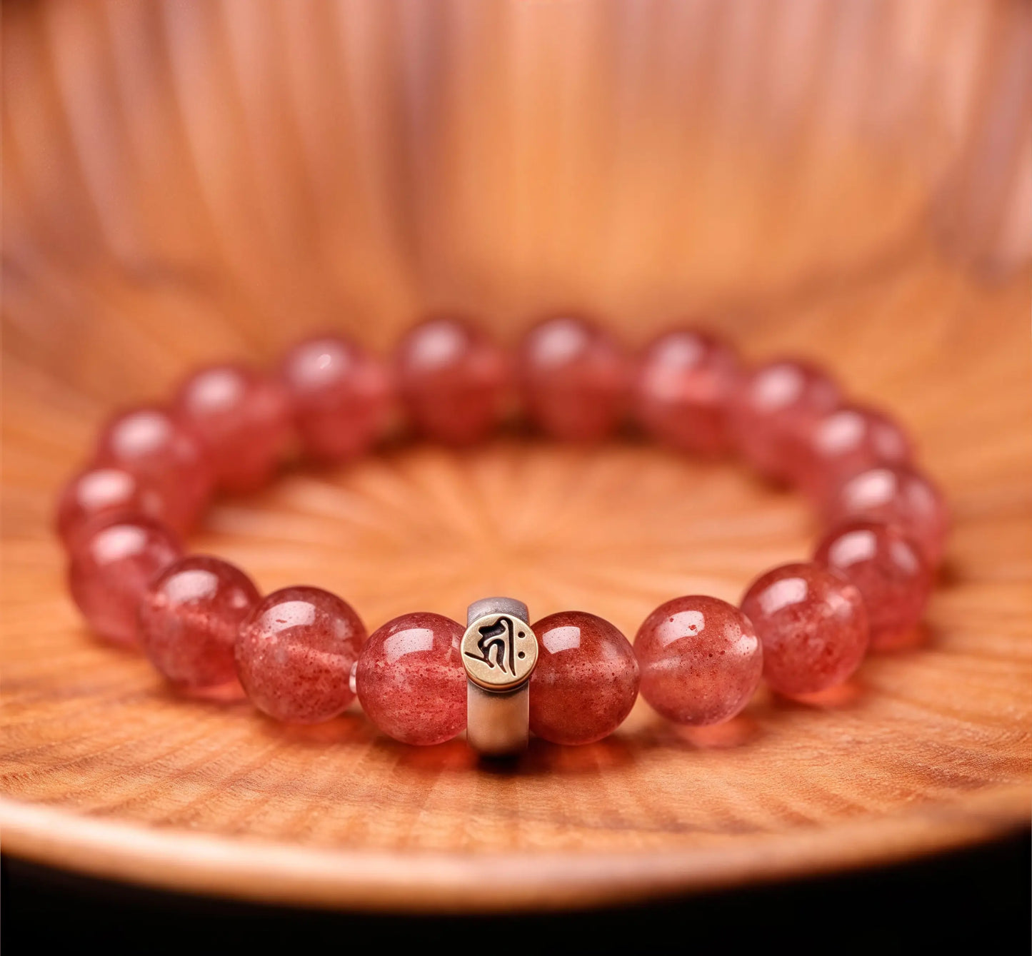 Strawberry Quartz Zodiac Bracelet - Rose Crystal Guardian Buddha Beads for Love & Spiritual Protection