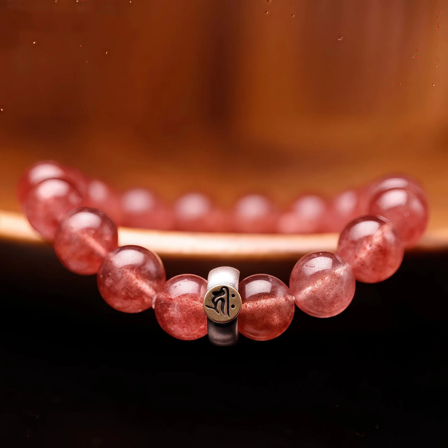 Strawberry Quartz Zodiac Bracelet - Rose Crystal Guardian Buddha Beads for Love & Spiritual Protection