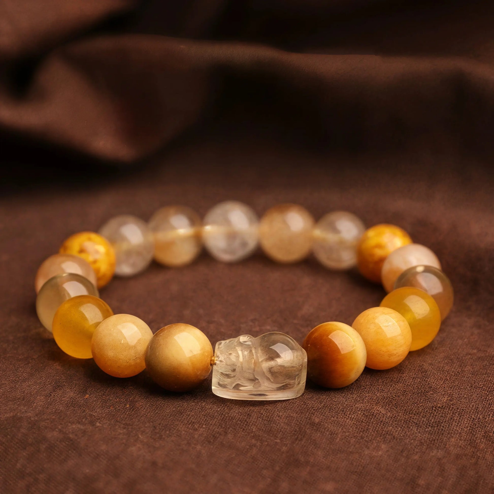Handmade Five Elements Feng Shui bracelet with Pixiu charm and crystals for energy balance and wealth