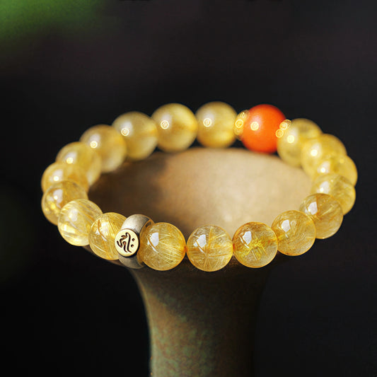 Golden Rutilated Quartz Zodiac Guardian Bodhisattva Bracelet|Spiritual P,rotection,Wealth&Vitality Amplifier|