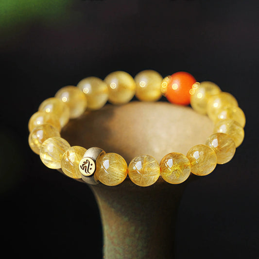 Golden Rutilated Quartz Zodiac Guardian Bodhisattva Bracelet|Spiritual P,rotection,Wealth&Vitality Amplifier|