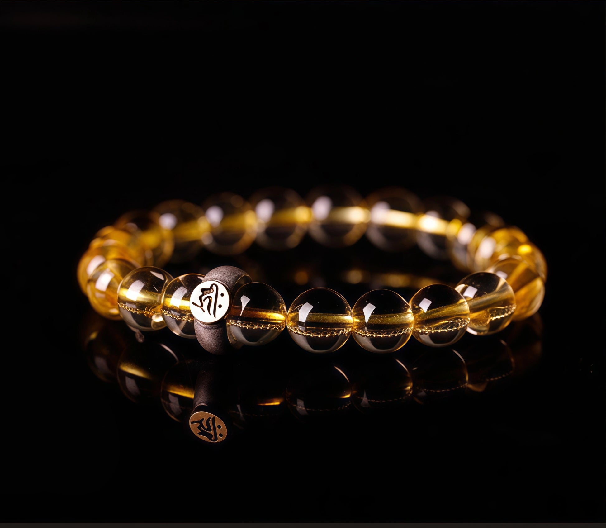 Handmade Natural Citrine Zodiac Bracelet with Guardian Bodhisattva blessings for wealth & protection. Includes mantra guide. Ships worldwide.