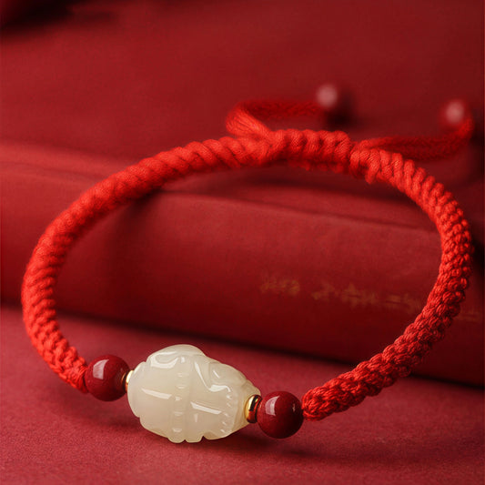 Handmade Chinese Red String Bracelet with Jade Pixiu Charm for Wealth, Prosperity, and Good Luck – Feng Shui Jewelry