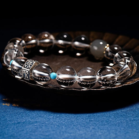 White Crystal Zodiac Guardian Bracelet - Buddhist Blessing Beads for Spiritual Protection & Positive Energy