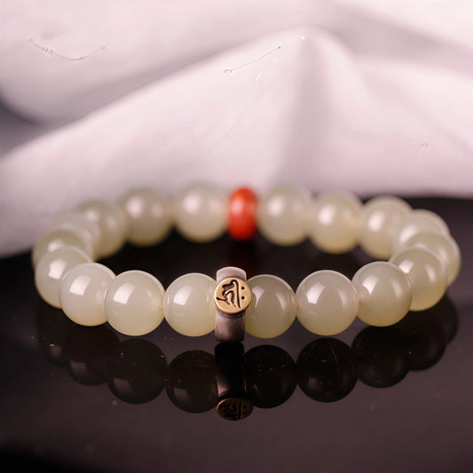 Nephrite Jade Zodiac Bracelet - Birth Year Guardian Buddha Mala for Spiritual Protection