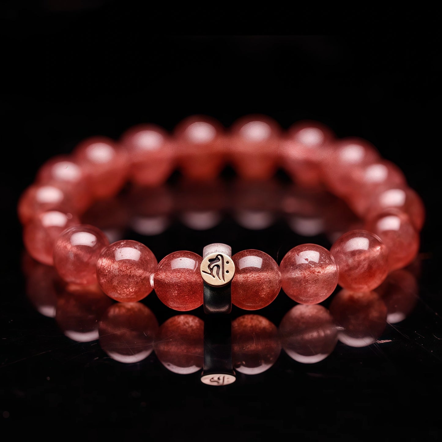 Strawberry Quartz Zodiac Bracelet - Rose Crystal Guardian Buddha Beads for Love & Spiritual Protection