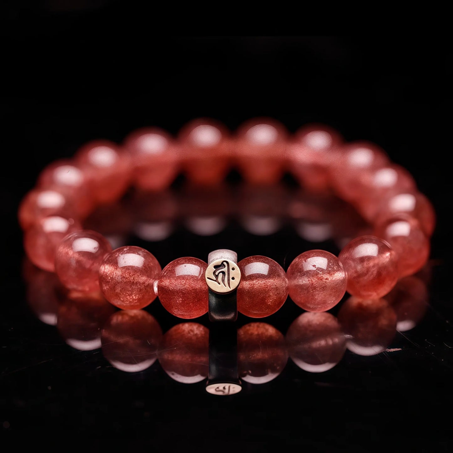 Strawberry Quartz Zodiac Bracelet - Rose Crystal Guardian Buddha Beads for Love & Spiritual Protection