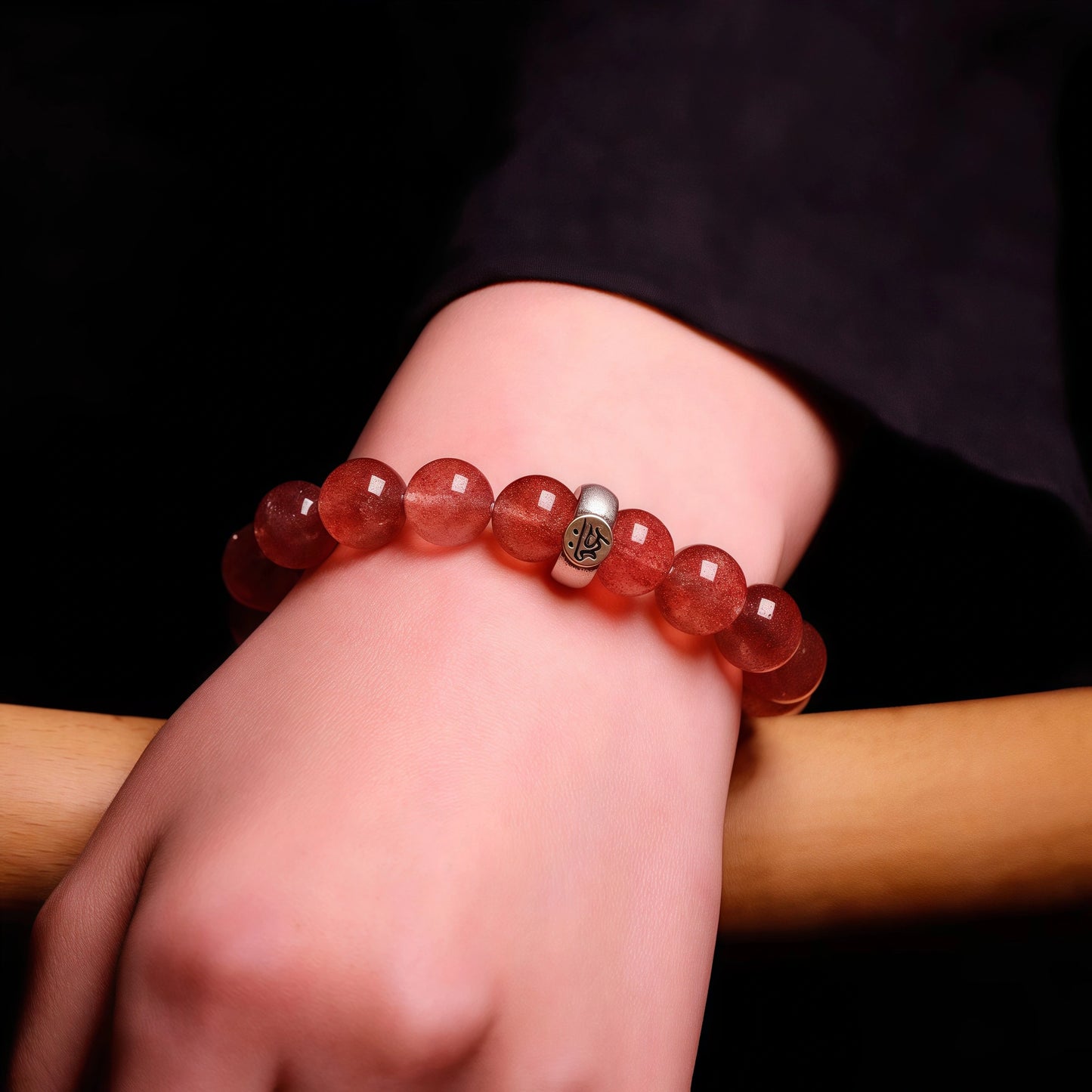 Strawberry Quartz Zodiac Bracelet - Rose Crystal Guardian Buddha Beads for Love & Spiritual Protection